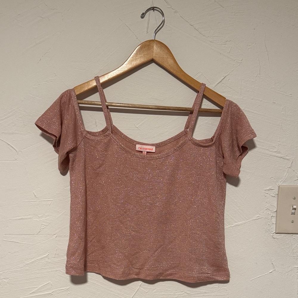 re:named Glittery Pink Cold Shoulder Crop Top